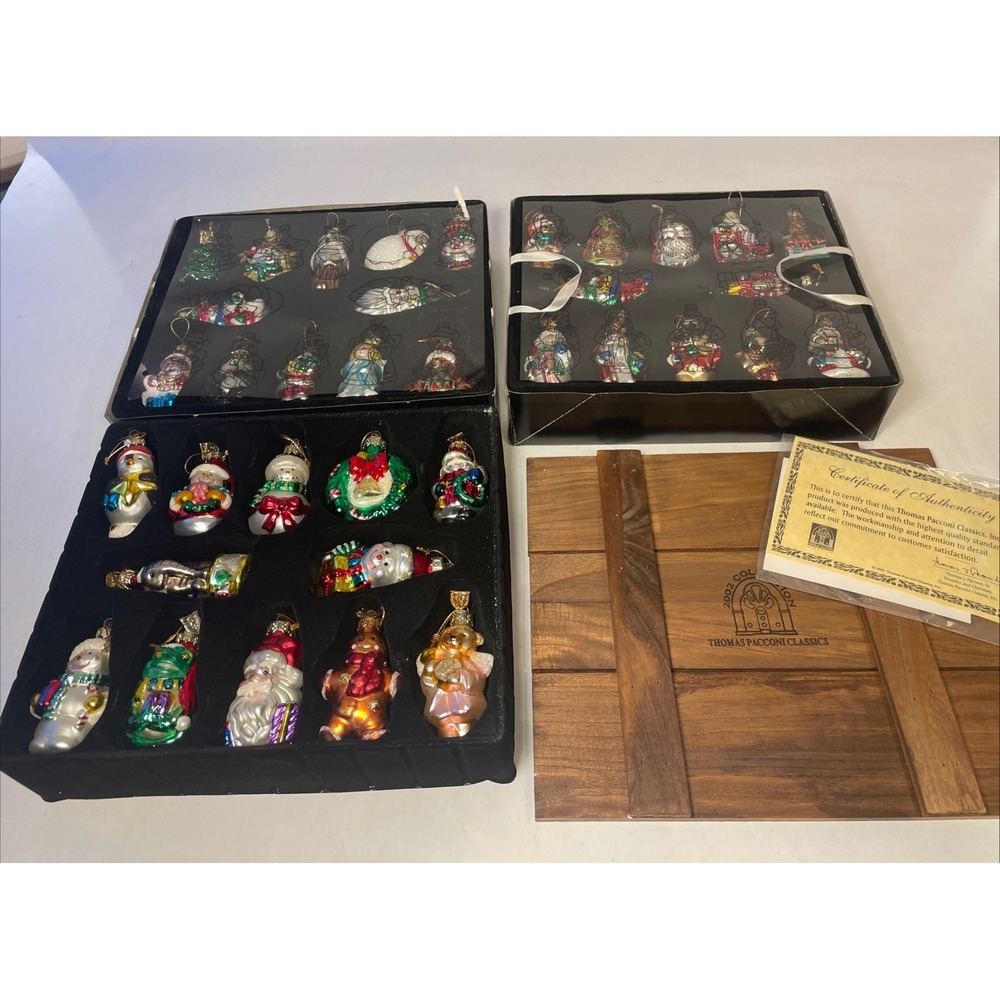 Thomas Pacconi Classics 2002 Collection 36 Christmas Ornaments w Wood Crate Box